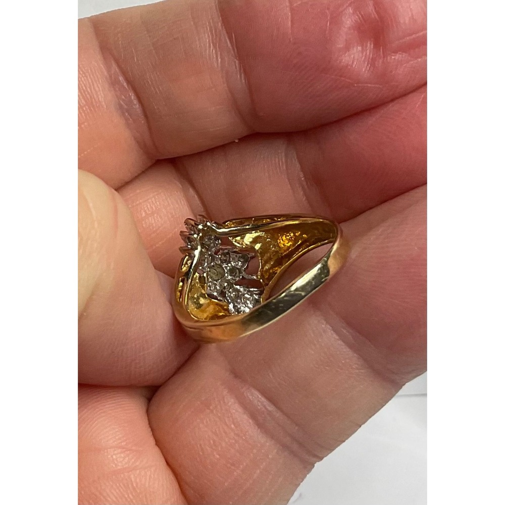 14K YELLOW GOLD DIAMOND CLUSTER RING ESTATE JEWELER VERIFIED SZ 7.5 - Picture 6 of 9
